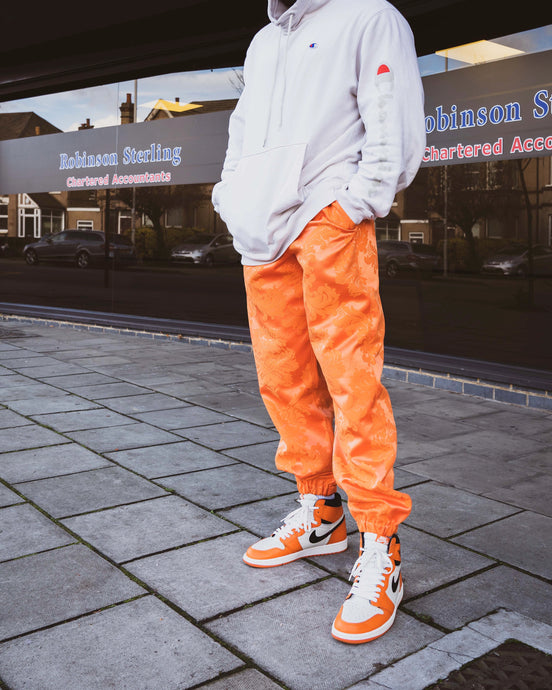Patterned 'Zesty Orange' Pair - [Pairs UK] [jogging bottoms] [ are those pairs] [mike pairs] [sweatpants] [patterned sweatpants] [patterned pants] 
